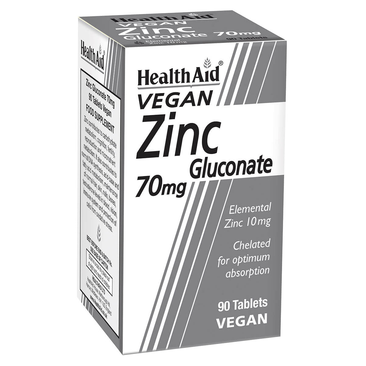 HealthAid Vegan Zinc 70mg (Zinc Gluconate) 90 tablets